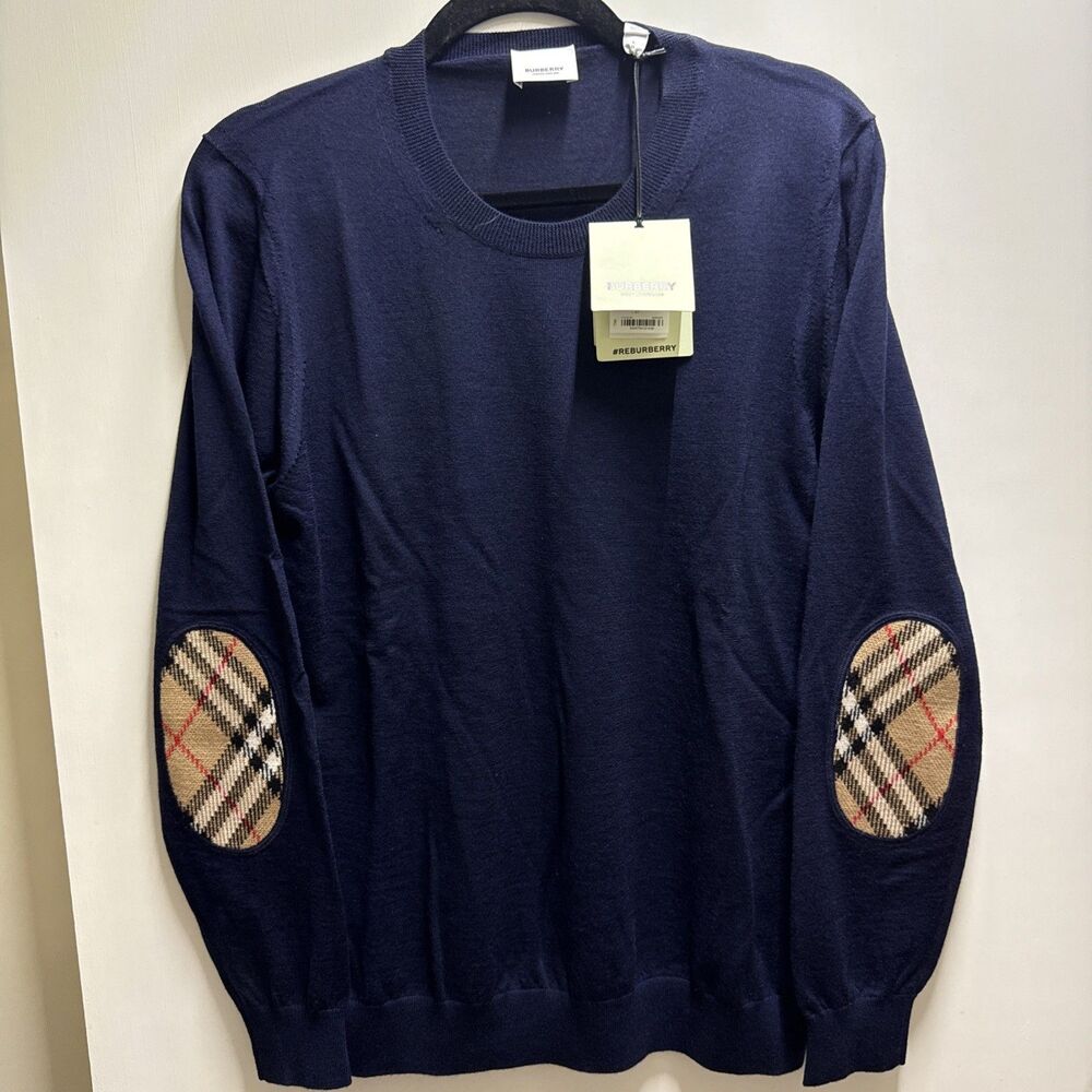 Burberry Bempton Wool Sweater Navy Women Size Large New With Tag $830